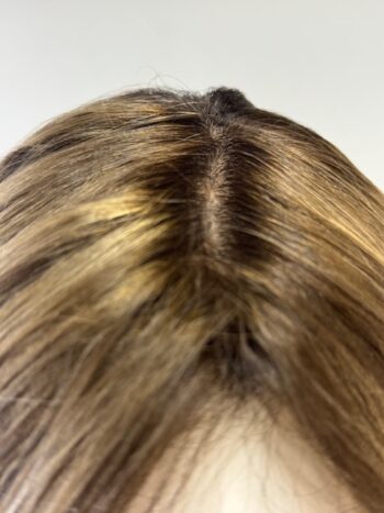 A close up of the back of a woman 's head