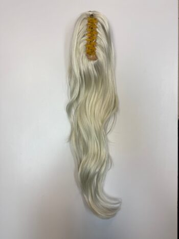 A long blonde wig with yellow hair pin.