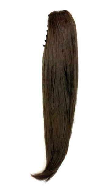 A long brown hair extension is shown.