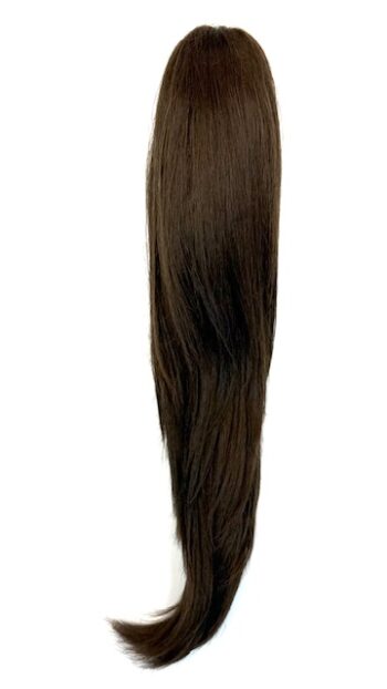 A long brown hair extension is shown.