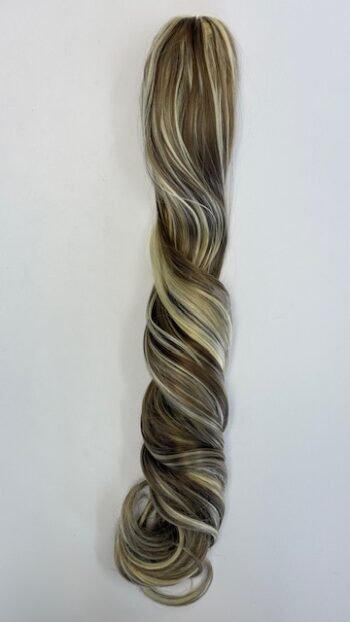 A long hair braid with blonde highlights on it.