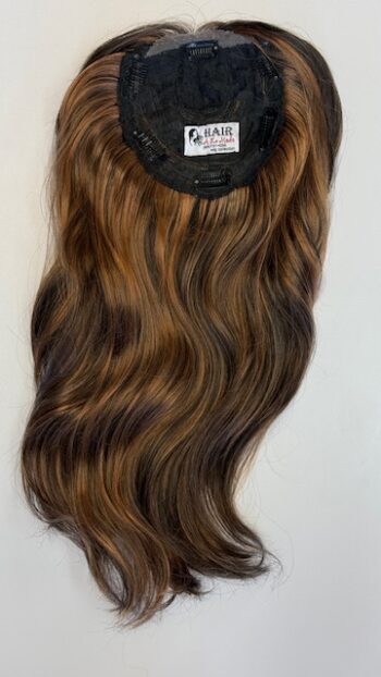 A long brown wig with black hair in it.